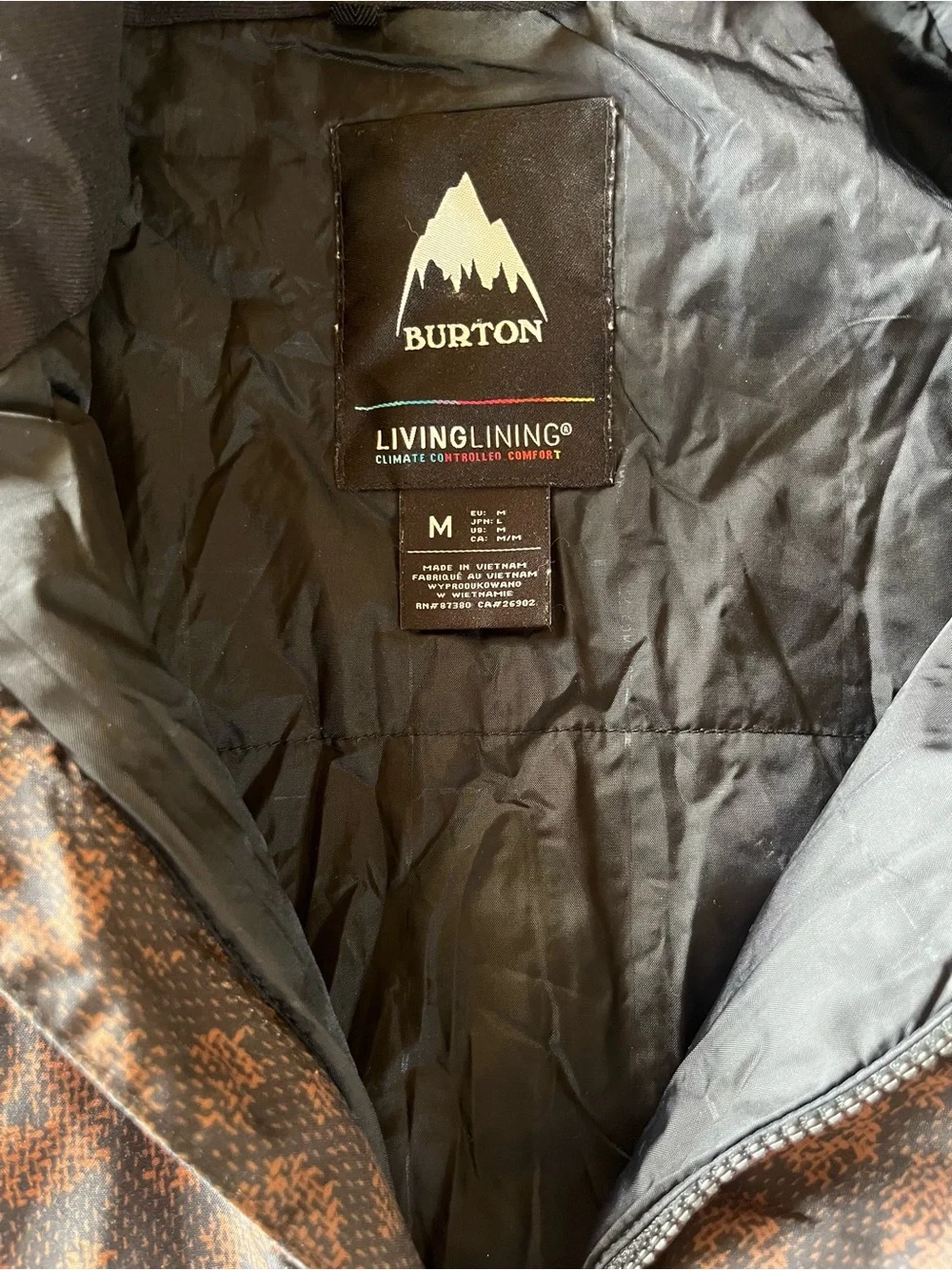 Burton Women's Hooded Ski/Snowboard Jacket in Black and Brown Print